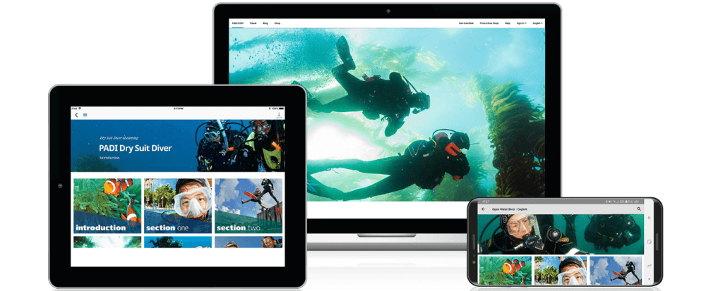 Drysuit Specialty Course online E-learning screen. Signup for Scuba lessons with Olivia's Reef.