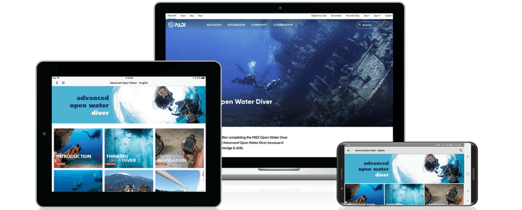 Advanced Open Water Course. E-learning screens